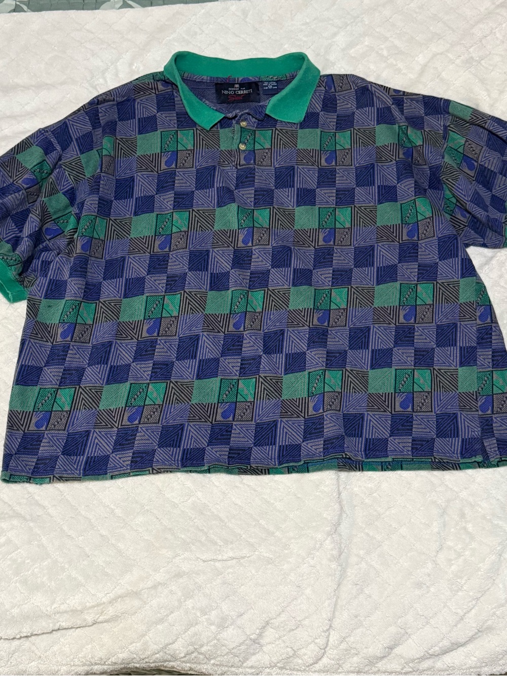 Nino Cerruti Green & Blue Geometric Polo Shirt